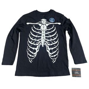 Child’s Halloween Skeleton Bones Black Long Sleeve T-Shirt Size M NWT